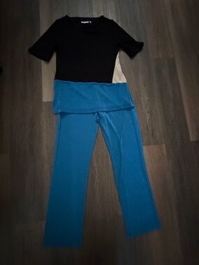 Chico's Travelers pant set size 0 US S small no wrinkle tummy teal black stretch